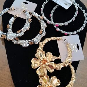 3 Pairs Of Large Hoop Earrings Set. All Light Weight